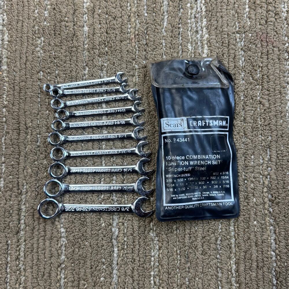 Vintage SEARS Craftsman SAE Ignition 10 pc. Combination Wrench Set 9-43441